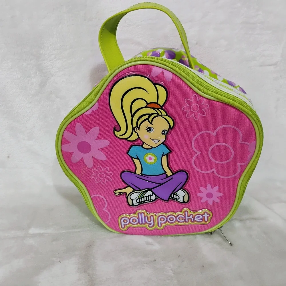 Vintage Polly Pocket Carrying Case Pink Lime Green Flower Shaped Toy Storage Bag